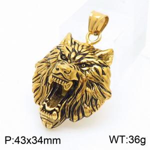 Stainless steel European and American retro domineering wolf head golden titanium steel pendant - KP119921-MI