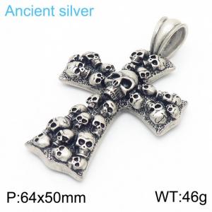 Skull Cross Stainless Steel Pendant Ancient Silver Color - KP120011-KJX