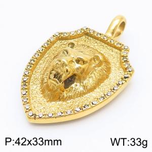 Hip Hop Style Vacuum Electroplated Gold Diamond Lion Head Stainless Steel Men's Pendant - KP120272-KJX