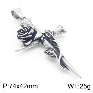 Fashionable and personalized stainless steel creative rose cross men's retro pendant - KP130372-MZOZ