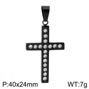 European and American fashion stainless steel creative cross with diamond inlay charm black pendant - KP130392-HR