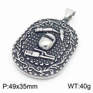 Punk personality stainless steel three-dimensional relief geometric shape domineering retro oval shield pendant - KP130425-TGX