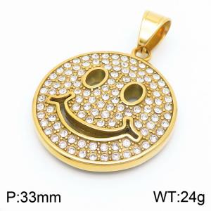 Hiphop Stainless Steel 18k Gold Plated Jewelry Full CZ Diamond Round Plate Smile Face Happy Pendant - KP130459-MZOZ