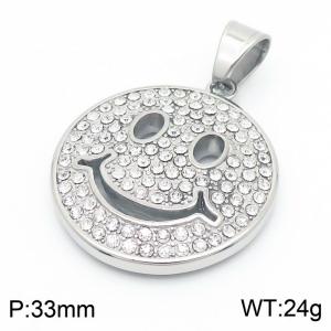 High Quality Stainless Steel Jewelry Full CZ Diamond Crystal Titanium Steel Smiley Pendant - KP130460-MZOZ