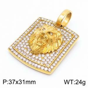 Men Hip Hop Gemstone Jewelry Square Gold Plated Stainless Steel Lion Cubic Zircon Pendant Charms - KP130463-MZOZ