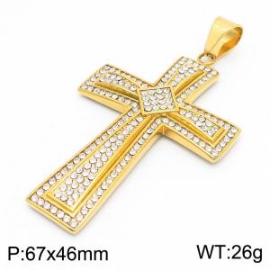 Religious Cross Pendant Stainless Steel Jewelry Zircon Cross Pendant 18k Gold Plated Jewelry - KP130468-MZOZ