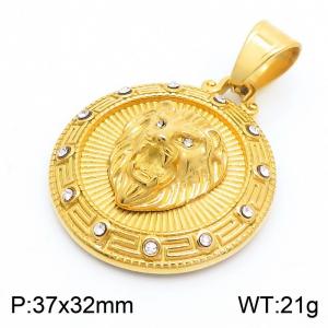 Hip Hop Jewelry 18k Gold Plated Stainless Steel Lion Head Pendant Zircon Round Pendant - KP130480-MZOZ