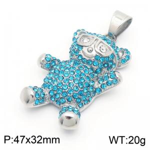 Fashion Jewelry Blue Crystal Diamond Teddy Bear Stainless Steel Pendant For Women - KP130487-MZOZ