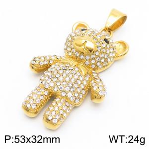 18k Gold-plated Stainless Steel Pendant Transparent Diamond Teddy Cute Bear Jewelry For Gift - KP130492-MZOZ