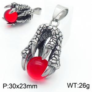 Classical Men's Necklace Pendant Stainless Steel Eagle Claw Red Beads Pendant - KP130496-MZOZ