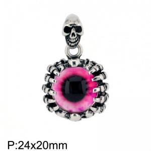 Men Punk Stainless Steel Pink Eye&Skull Charm Pendant - KP130498-TGX