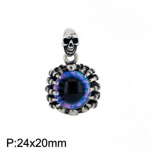 Men Punk Stainless Steel Blue Eye&Skull Charm Pendant - KP130500-TGX