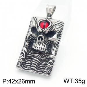 Gothic Punk Stainless Steel Skull Pendant with Red Bead - KP130524-TGX