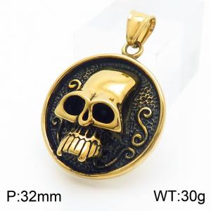 Gothic Punk Stainless Steel Round Skull Pendant Color Gold - KP130527-TGX