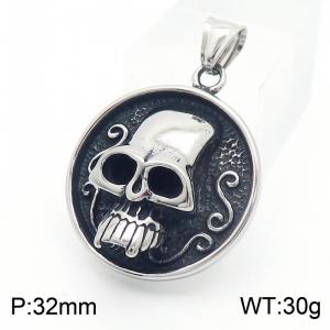 Gothic Punk Stainless Steel Round Skull Pendant Color Silver - KP130528-TGX