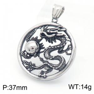 Gothic Punk Stainless Steel Round Dragon Pendant Color Silver - KP130530-TGX