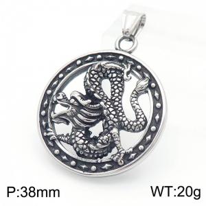 Gothic Punk Stainless Steel Round Dragon Pendant Color Silver - KP130531-TGX