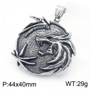 Gothic Punk Stainless Steel Round Dragon Pendant Color Silver - KP130532-TGX