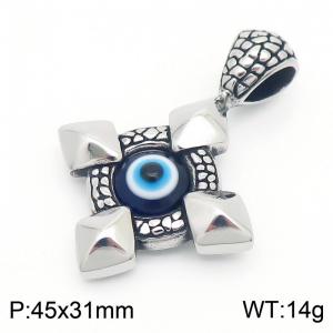 Personalized and trendy blue eye cross diamond gemstone titanium steel pendant - KP130533-TLX