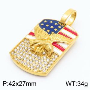 Cross border hip-hop accessories from Europe and America, stainless steel paint, rhinestones, American flag, eagle, golden yellow pendant - KP130733-MZOZ