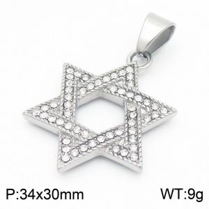 European and American fashion personality stainless steel creative hollow inlay full of zircon pentagram temperament versatile silver pendant - KP130926-MZOZ