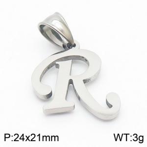 Steel colored stainless steel letter pendant R - KP19481-D