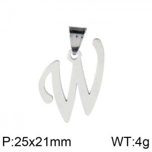 Steel colored stainless steel letter pendant W - KP19493-D