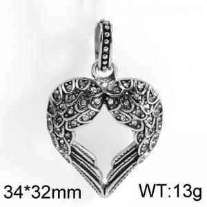 Diamond inlaid retro folding heart-shaped wings male stainless steel pendant - KP53299-TKW