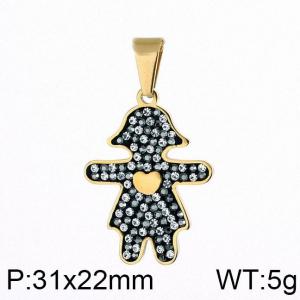 Stainless Steel Stone & Crystal Pendant - KP59143-K