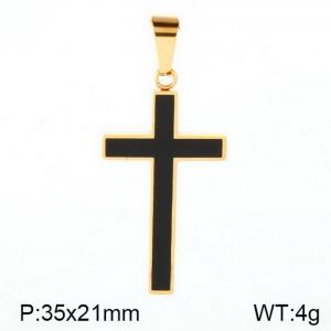 Stainless Steel Cross Black resin plated with gold Pendant - KP77528-HR