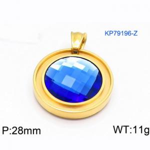 European and American fashion stainless steel circular front inlaid with deep blue gemstone jewelry temperament gold pendant - KP79196-Z