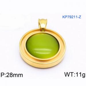 Women Gold-Plated Stainless Steel Round Pendant with Green Shell Charm - KP79211-Z