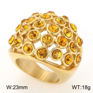 Stainless Steel Stone&Crystal Ring - KR101281-K