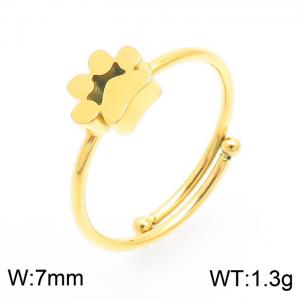 Gold Plated Stainless Steel Open Ring with Cute Paw Mark Charm - KR103462-GC