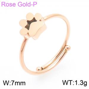 Rose Gold Plated Stainless Steel Open Ring with Cute Paw Mark Charm - KR103463-GC