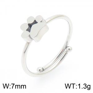 Silver Color Stainless Steel Open Ring with Cute Paw Mark Charm - KR103464-GC