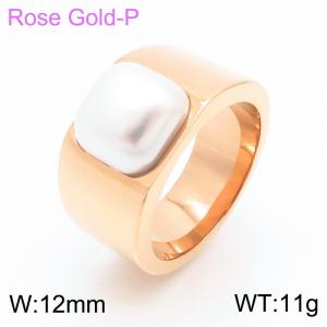 Women Romantic Stainless Steel Rose Gold Plated Ring with Inlaid Shell Pearl Charm - KR103509-GC