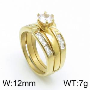 Stainless Steel Stone&Crystal Ring - KR103796-WM