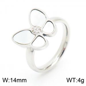 Women Silver Color Stainless Steel Ring with Clay CZ&Shell Comic Butterfly Pattern Charm - KR104020-GC
