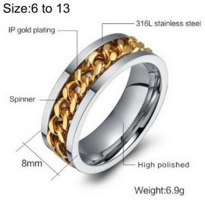 8mm Simple Rotatable Ring Men Stainless Steel Spinner Chain Party Jewelry Gold Silver Color - KR104672-WGJZ