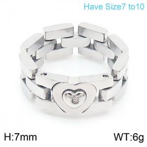 Watch Band Heart Zircon Steel Curved Piece Women's Ring - KR105157-KFC