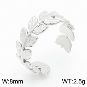 Fashion opening adjustable leaf stainless steel silver lady's ring - KR105271--KFC