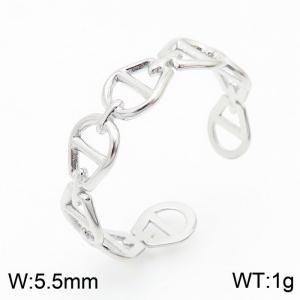 Fashion stainless steel hollow opening geometric pig nose women's silver ring - KR105289--KFC