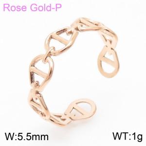 Fashion stainless steel hollow opening geometric pig nose lady rose gold ring - KR105291--KFC