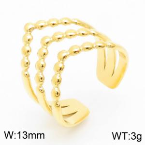 Simple wide face geometric multi-layer gold-plated open stainless steel women's ring - KR105368-KFC