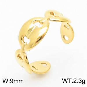 Fashion stainless steel hollow opening geometric pig nose women's gold plated ring - KR105383--KFC