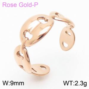 Fashion stainless steel hollow opening geometric pig nose lady rose gold ring - KR105384--KFC