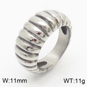 Unisex Causal Striped Cirlce Stainless Steel Jewelry Ring - KR106348-KJX