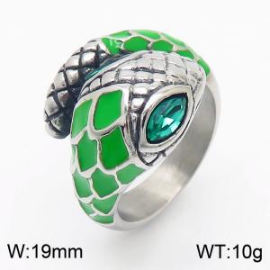 Personality Stainless Steel Green Snake Open Rings Geometry CZ Finger Ring - KR106393-KJX