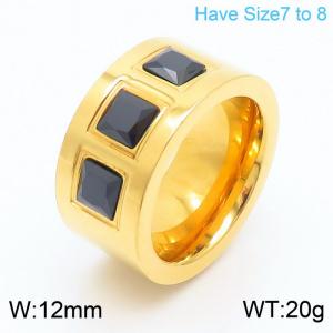 European and American fashion stainless steel ladies rectangular stone set wide face ring - KR107819-K